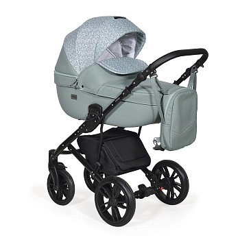 Коляска 2 в 1 Indigo MIO (шалфей кожа+зеленый узор)