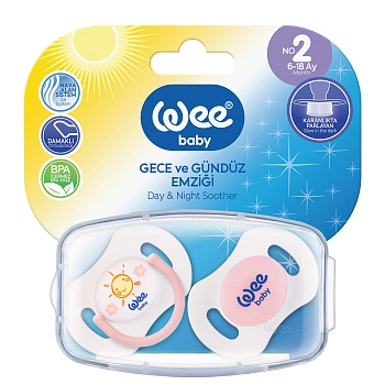 Набор ортодонтических сосок-пустышек WeeBaby День-Ночь, 2 шт. в контейнере, с 6 месяцев (розовый)