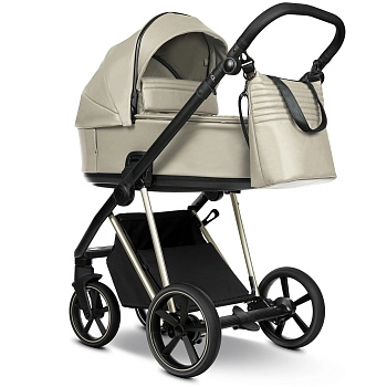 Коляска 2 в 1 Roan Sol Vintage Luxury Кожа (Almond Sugar /Cham/руч.Black/к.Black)