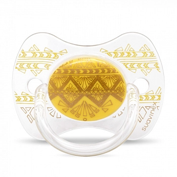 Пустышка Suavinex "Haute Couture NEW" от 18мес с силиконовой физиологической соской (желтый)