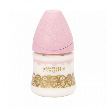 Бутылка Suavinex "Haute Couture NEW" от 0+ 150мл  с силиконовой круглой соской (розовый)