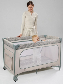 Манеж-кровать Amarobaby SMART (бежевый/зеленый)