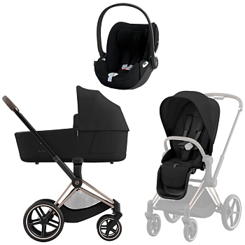 Коляска 3 в 1 Cybex Priam IV Rosegold Sepia Black и автокресло Cloud T i-Size (Sepia Black Plus)