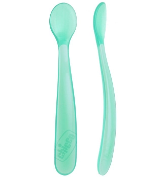 Ложка Chicco мягкая, силиконовая, 6+ мес, 2 шт (голубой)