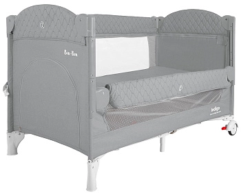 Манеж-кровать Indigo Bon-Bon, лен, приставной, 2 уровня (Светло-серый)
