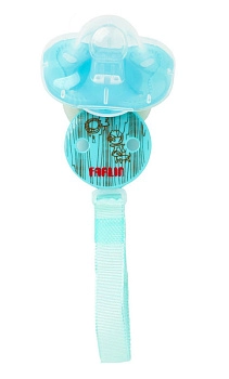 Набор силиконовая пустышка Farlin 0-6 мес. (с колпачком и цепочка для пустышки) (Голубой)