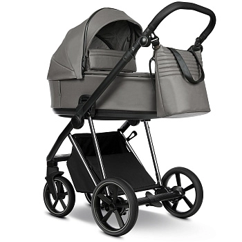 Коляска 2 в 1 Roan Sol Vintage Luxury Кожа (Glacier Gray/Nickel/руч.Black)