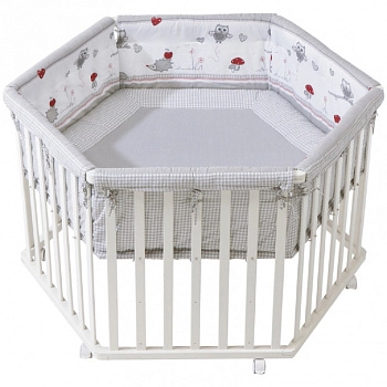 Детский шестиугольный манеж с бампером ROBA Adam Owl (Белый)