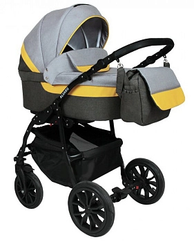 Коляска 3в1 Alis ALVARO (т.серый+св.серый+желтая кожа)