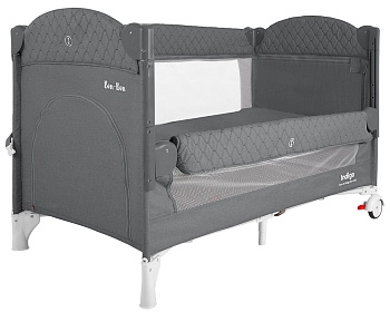 Манеж-кровать Indigo Bon-Bon, лен, приставной, 2 уровня (Серый)