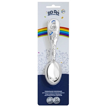 Ложка для кормления детская Кольчугинский мельхиор "Божья коровка" посеребренная с эмалью в блистере (Голубая)