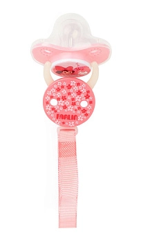 Набор силиконовая пустышка Farlin 0-6 мес. (с колпачком и цепочка для пустышки) (Розовый)