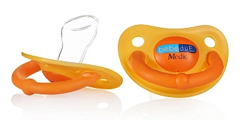 Пустышка силиконовая ортодонтическая Bebe Due MEDIC, 2 шт. (6+ желтый-оранжевый)