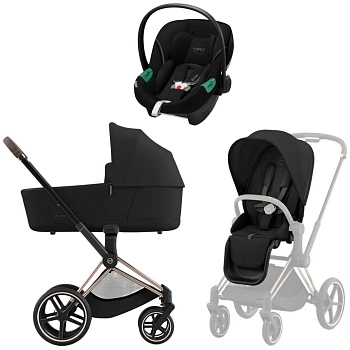 Коляска 3 в 1 Cybex Priam IV Rosegold complete и автокресло Aton S2 i-Size Moon Black