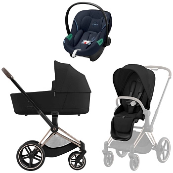 Коляска 3 в 1 Cybex Priam IV Rosegold complete и автокресло Aton S2 i-Size Ocean Blue