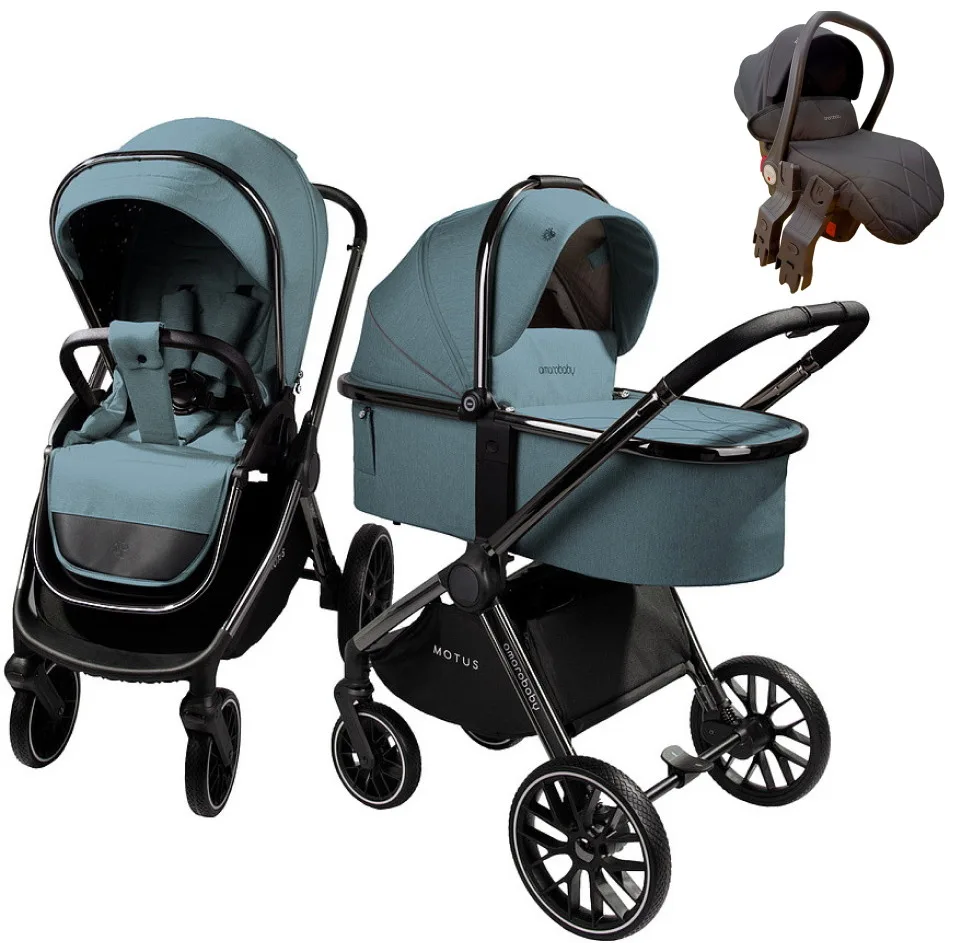 Коляска 3 в 1 Amarobaby MOTUS V2 (Бирюзовый)