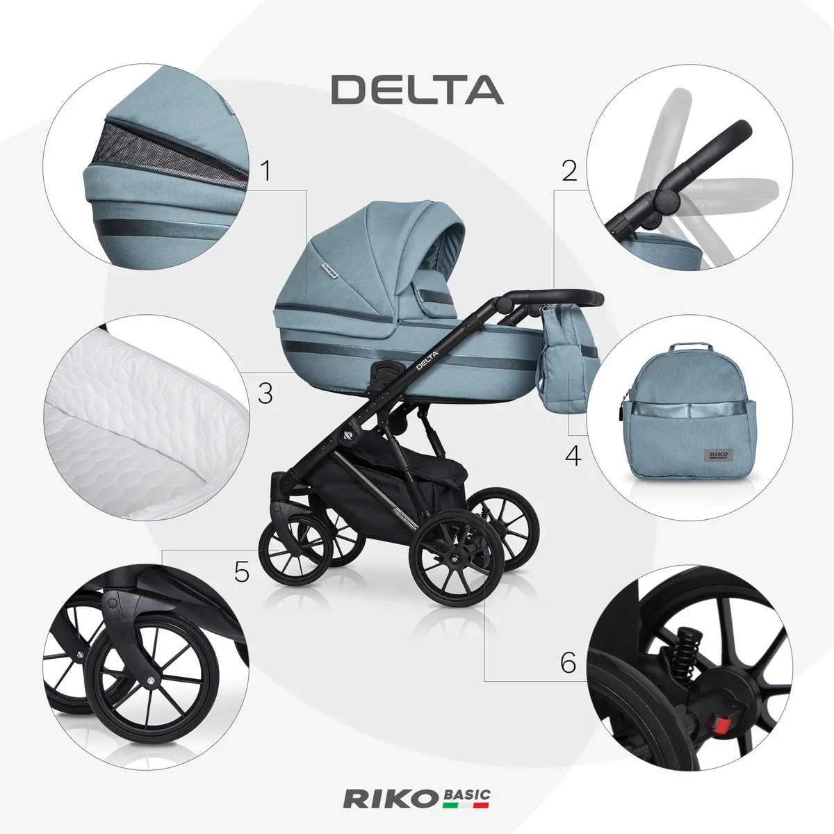 Коляска 3 в 1 RIKO BASIC DELTA 02 Ocean (бирюзовый) 7kx1ggylygjqgoxkfmdncnf9yabrqe3n