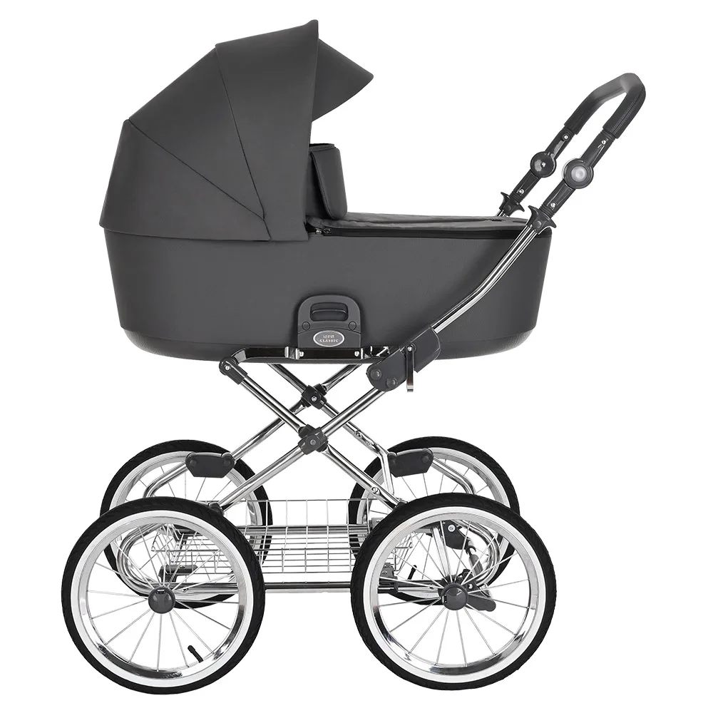 Коляска для новорожденных Roan Bass Next Classic, d14 Steel Grey/Chrome/руч.Серый 9ecad167711d9fccc77b58453a15c5ff