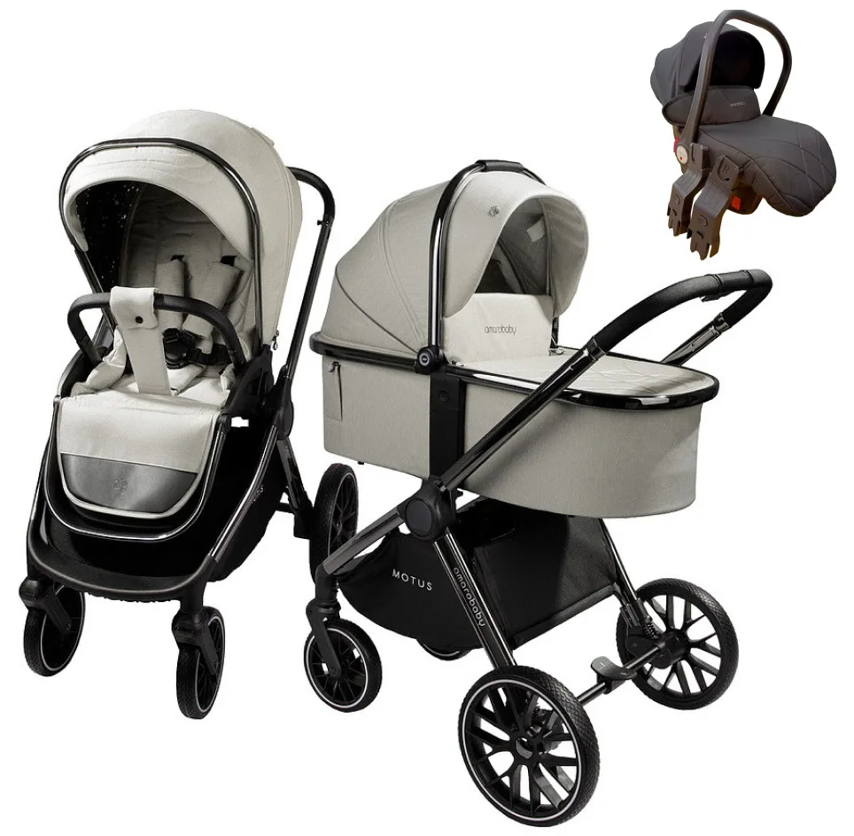 Коляска 3 в 1 Amarobaby MOTUS V2 (Белый)