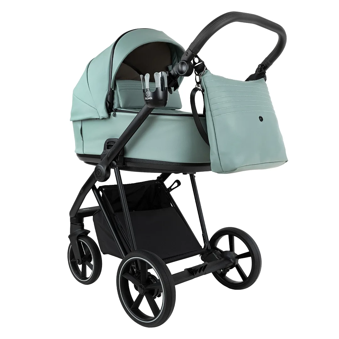 Коляска 2 в 1 Roan Sol Кожа (Misti Mint/Grey/руч. Серый)