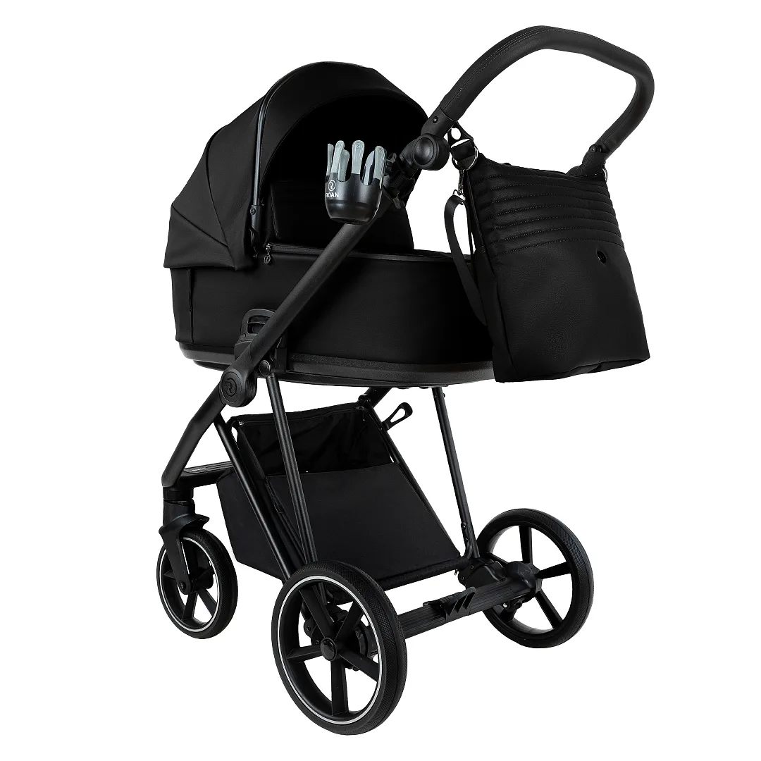 Коляска 2 в 1 Roan Sol Кожа (Black/Black/руч.Черный)